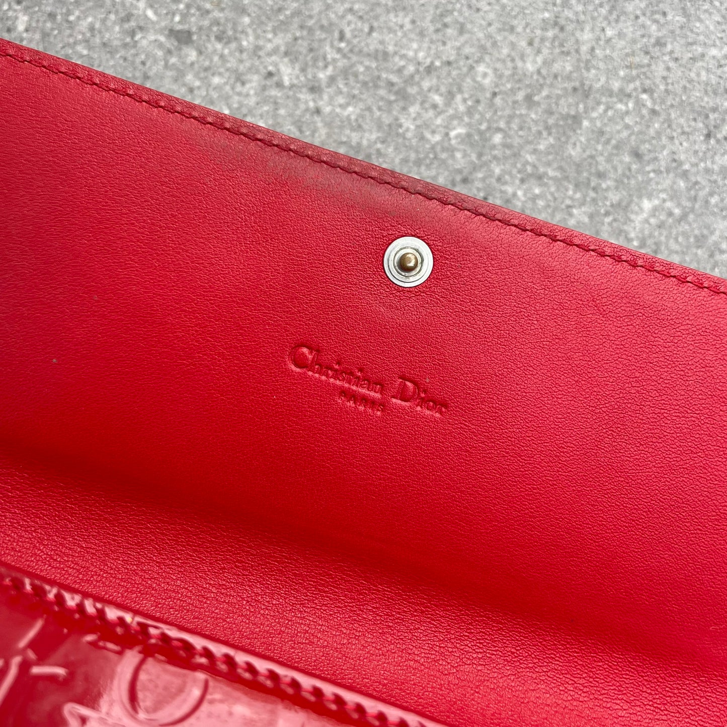 Dior Red Patent Embossed Long Wallet