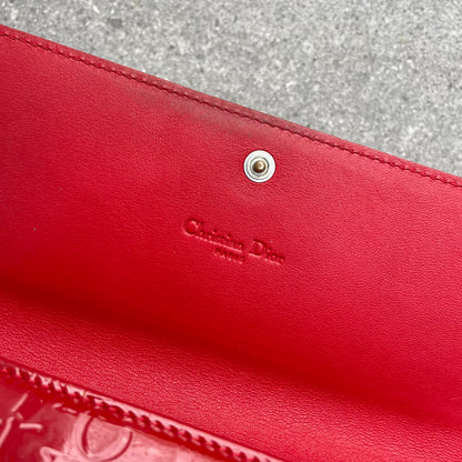 Dior Red Patent Embossed Long Wallet