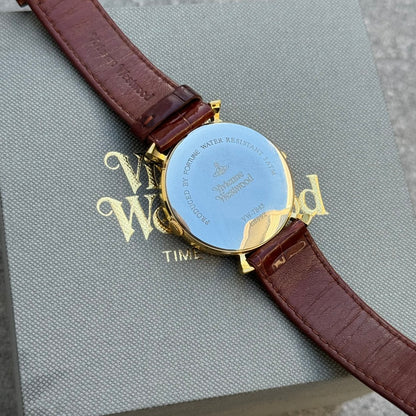 Vivienne Westwood Gold & Mahogany Leather Orb Watch