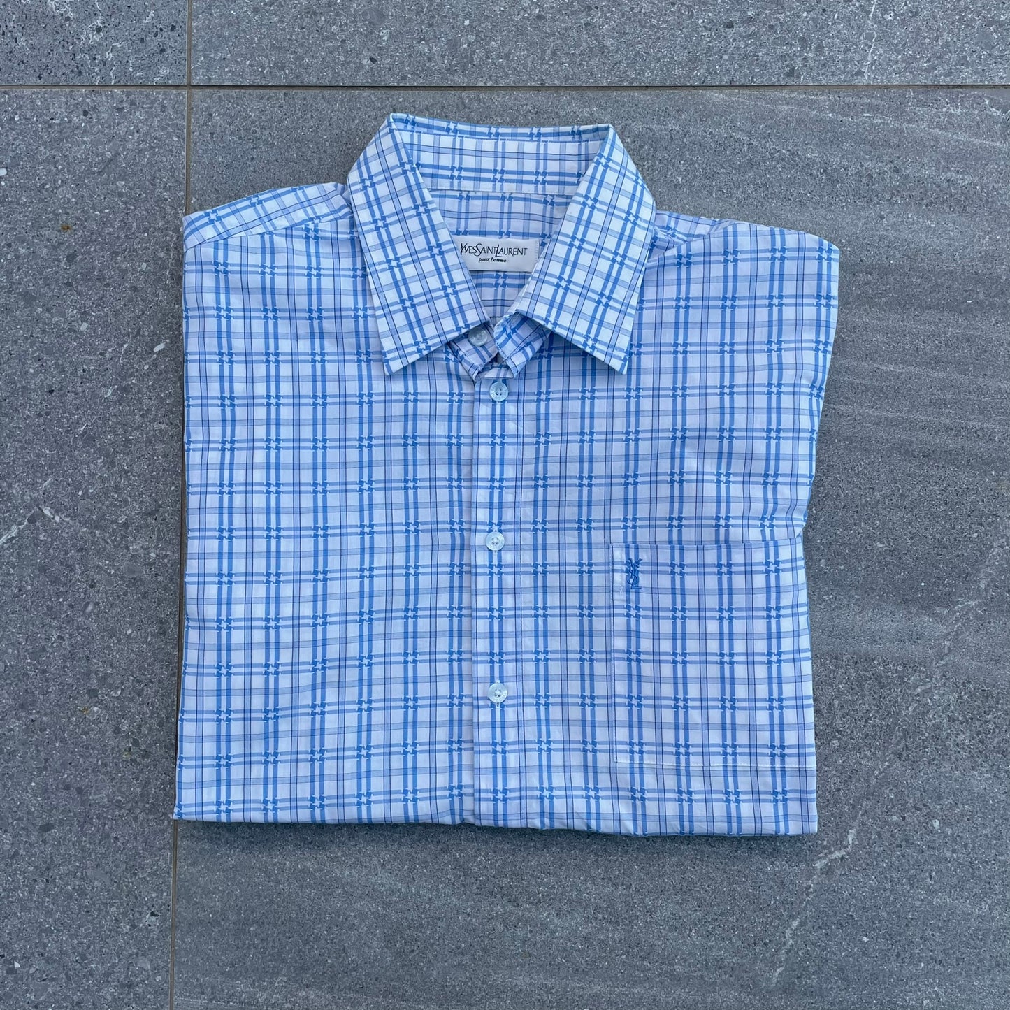 YSL Blue Short Sleeve Checkered Shirt - M