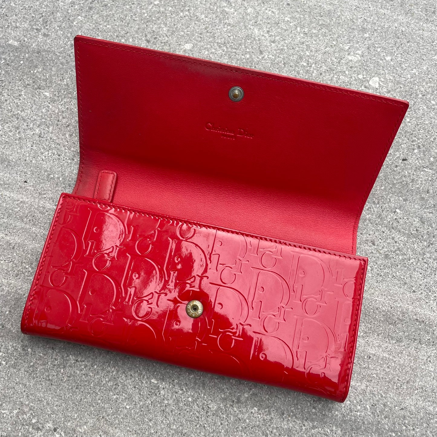 Dior Red Patent Embossed Long Wallet