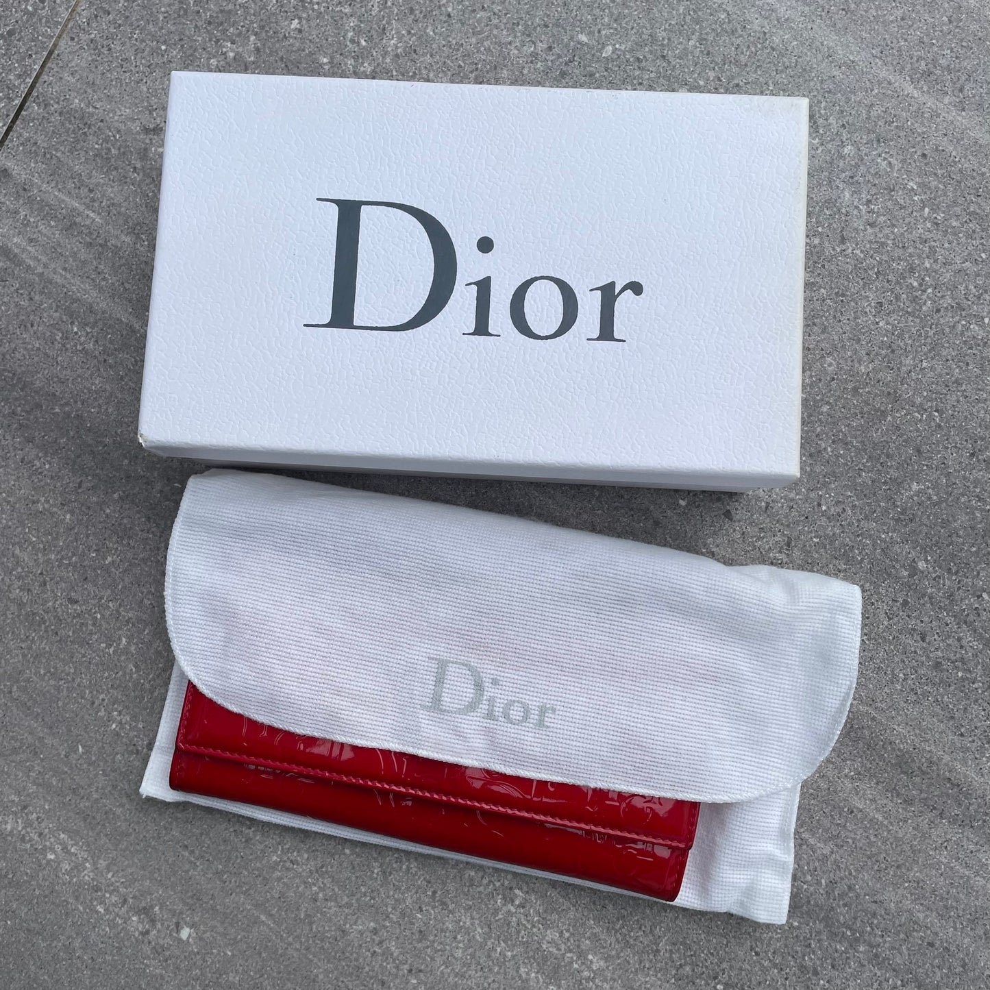 Dior Red Patent Embossed Long Wallet