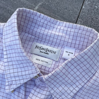 YSL White/Purple Long Sleeve Checkered Shirt - M