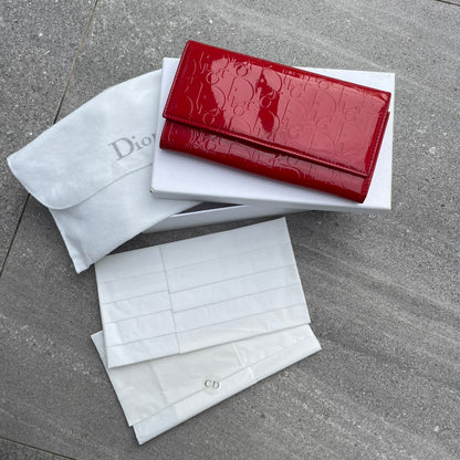 Dior Red Patent Embossed Long Wallet