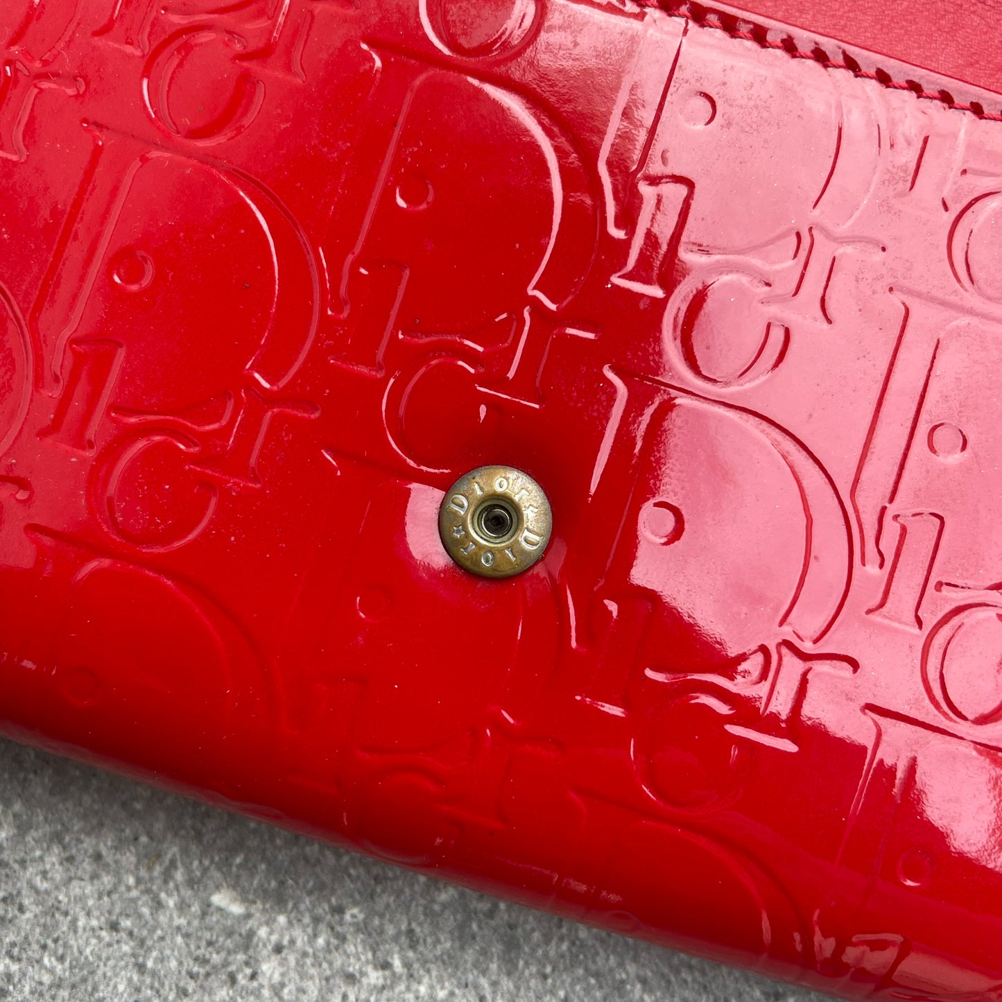 Dior Red Patent Embossed Long Wallet