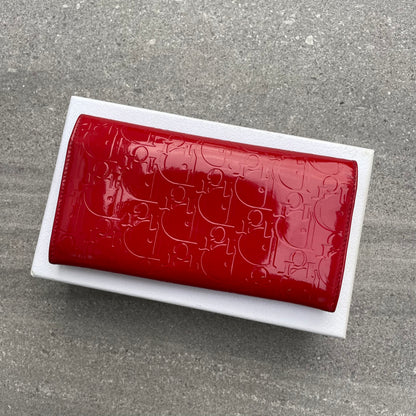 Dior Red Patent Embossed Long Wallet