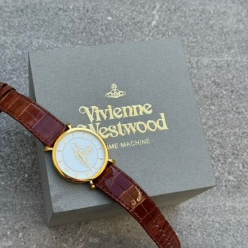 Vivienne Westwood Gold & Mahogany Leather Orb Watch