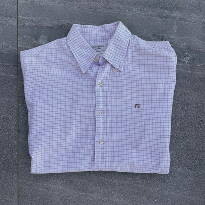 YSL White/Purple Long Sleeve Checkered Shirt - M