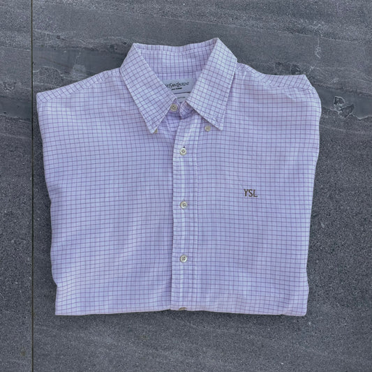 YSL White/Purple Long Sleeve Checkered Shirt - M