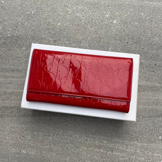 Dior Red Patent Embossed Long Wallet