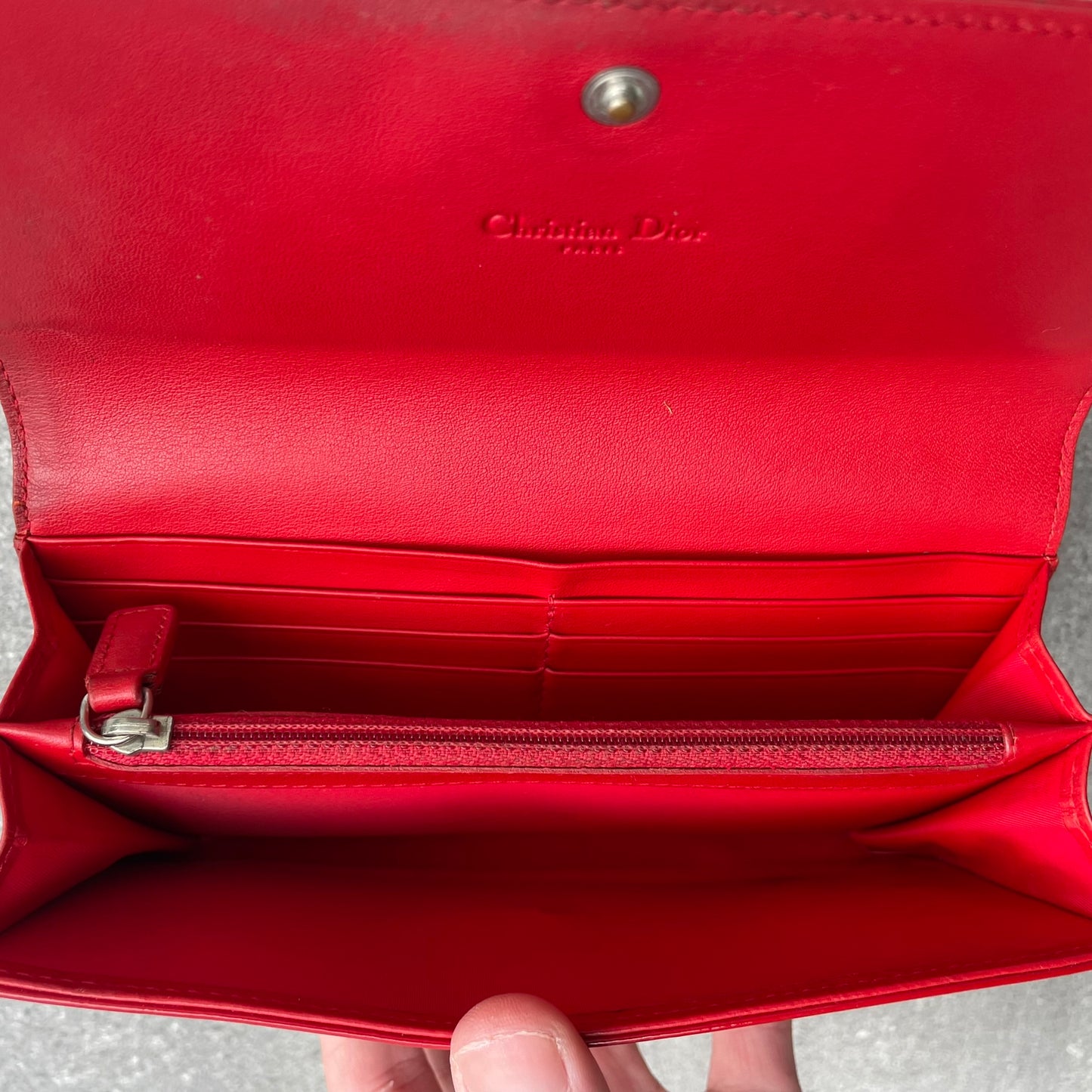 Dior Red Patent Embossed Long Wallet